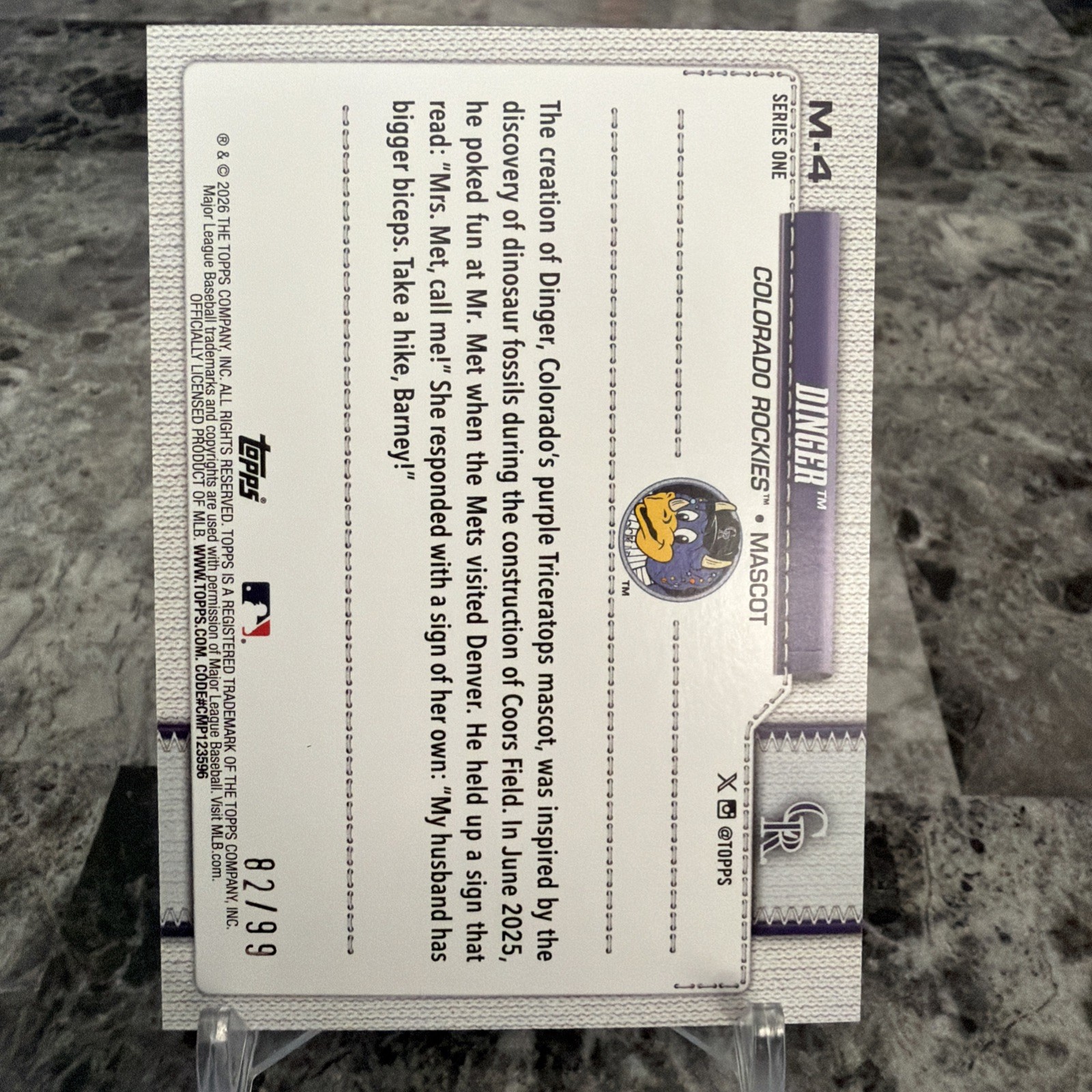 2026 Topps Celebration Dinger Mascot Green /99 Rockies M-4 Colorado