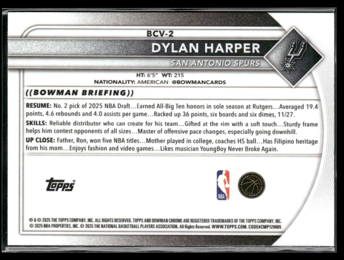 2025-26 Bowman #BCV-2 Dylan Harper Chrome