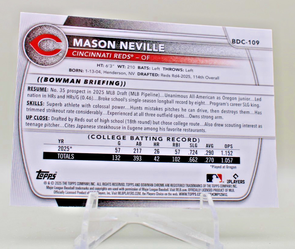 2025 Bowman Draft Chrome Mason Neville #BDC-109