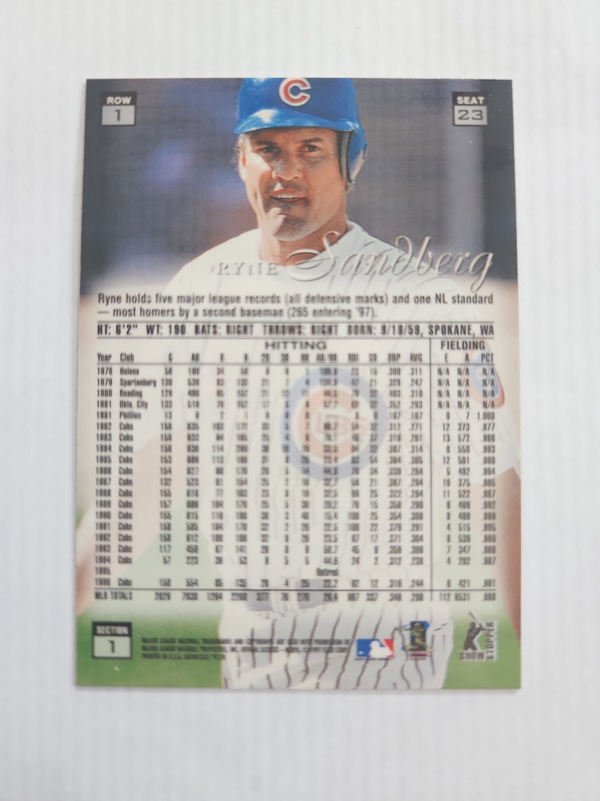 1997 Flair Showcase Row 1 Ryne Sandberg #23 HOF