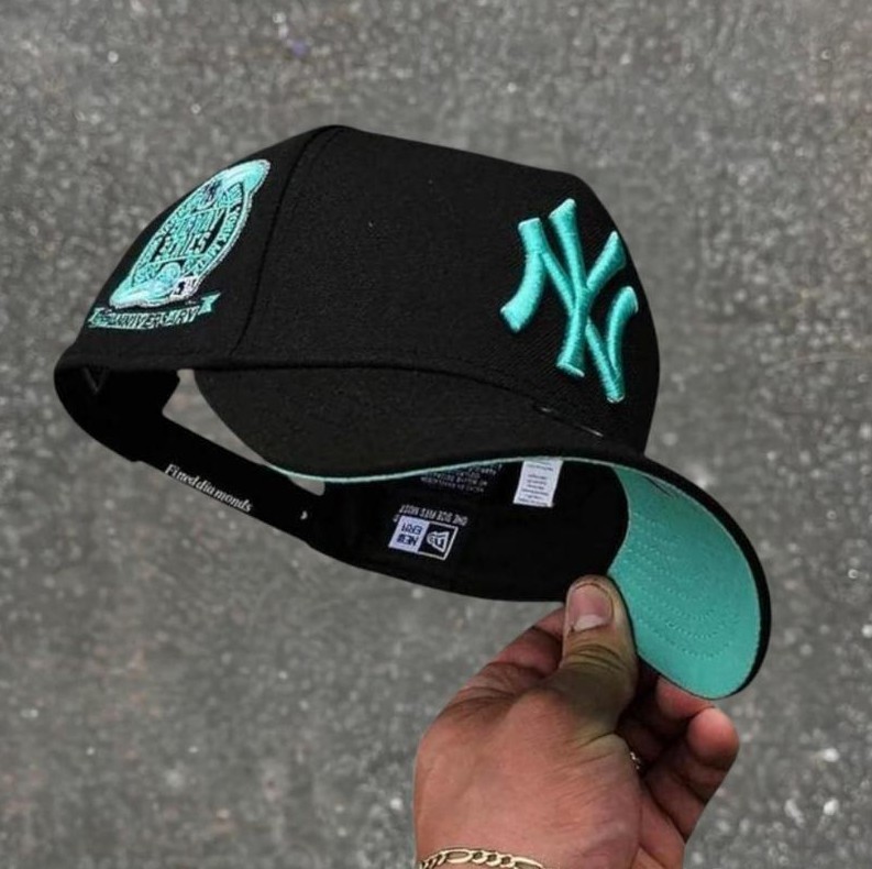 HOT! Black New York Yankees 9FORTY Snapback Hat, Teal Embroidered NY Logo & Teal