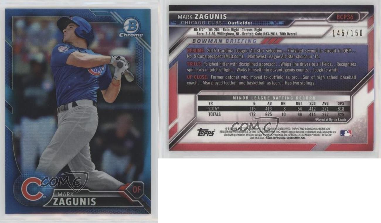 2016 Bowman Chrome Prospects Blue Refractor 145/150 Mark Zagunis #BCP36 1u6