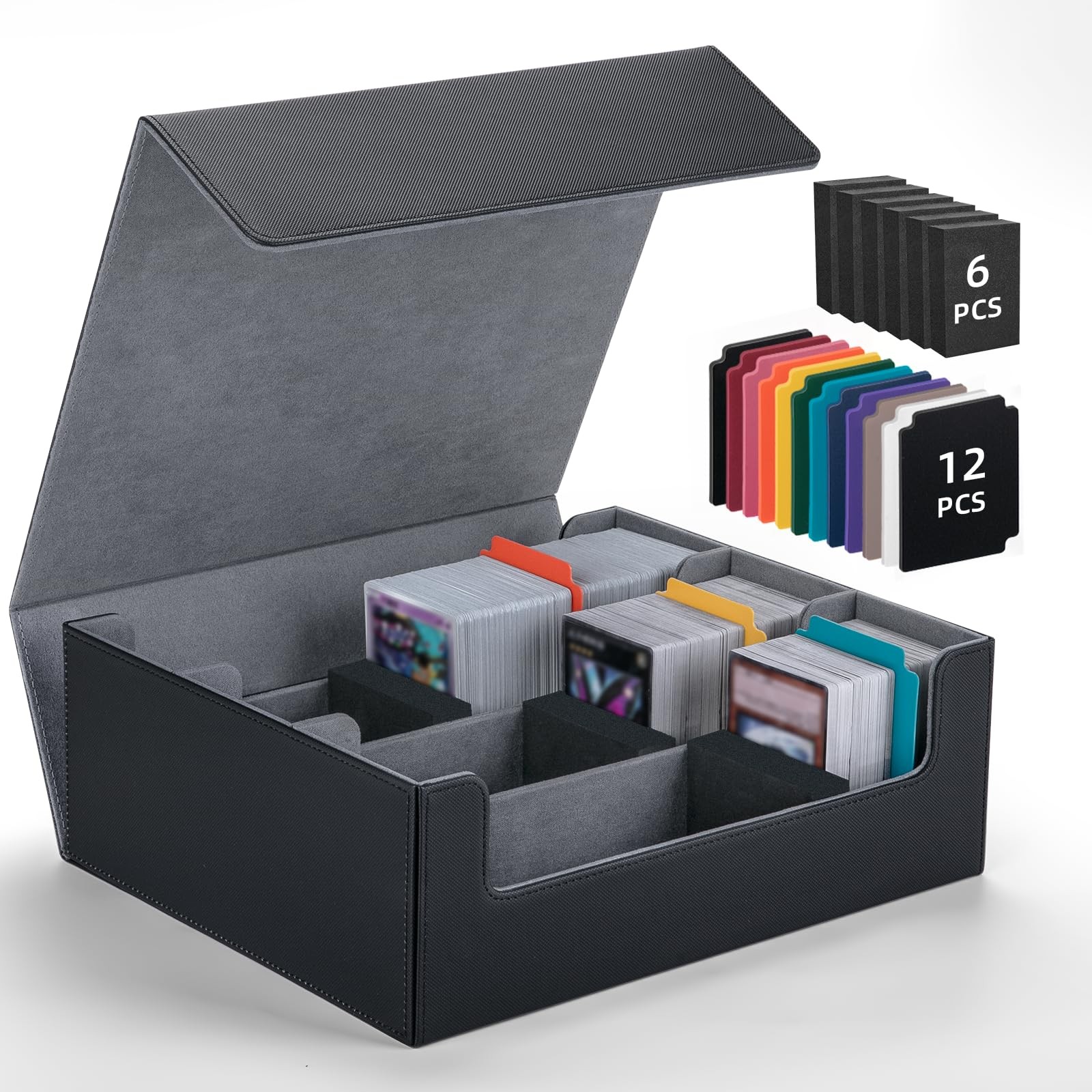 Trading Card Storage Box with 12 Dividers and 6 Foam Stoppers, Large Capacity…