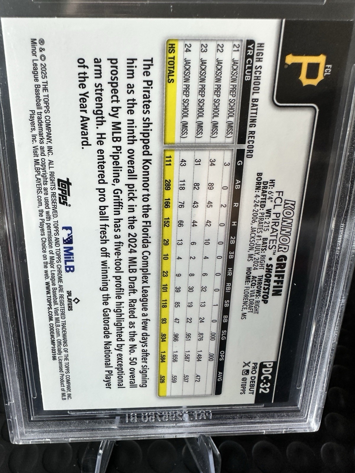 Topps 2025 Pro Debut Chrome Konnor Griffin Aqua Wave Refractor BGS #PDC-32