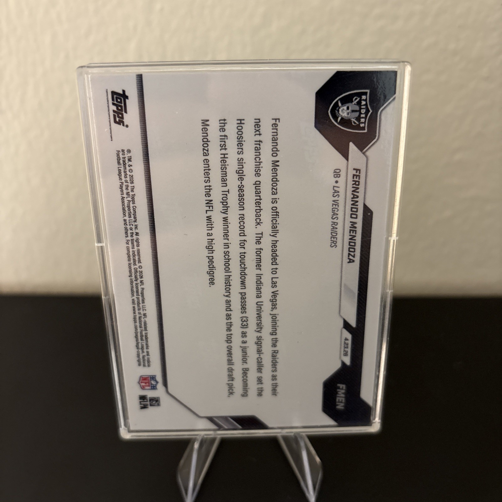 5 Cards. 2026 Topps Now Fernando Mendoza RC #FMEN 1st Draft Pick (5 Cards inc.)