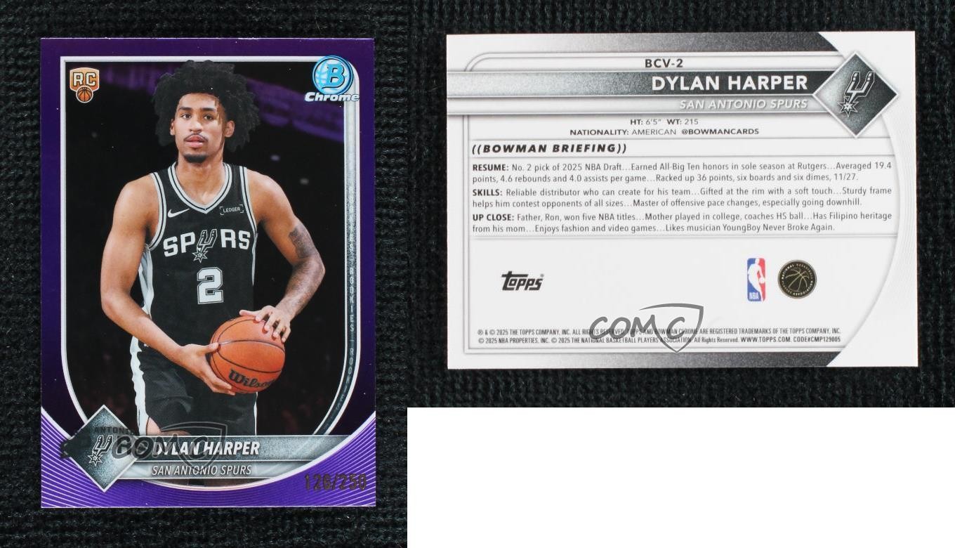 2025 Bowman Chrome Purple Refractor 126/250 Dylan Harper #BCV-2 Rookie RC 1bk5