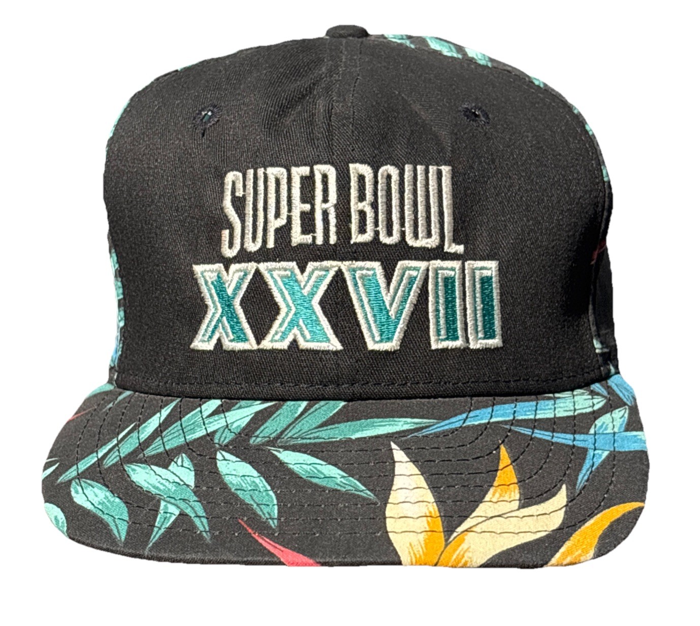 Vintage Super Bowl XXVII Snapback Hat 90s 1993 Cowboys Bills Tropical Floral NFL