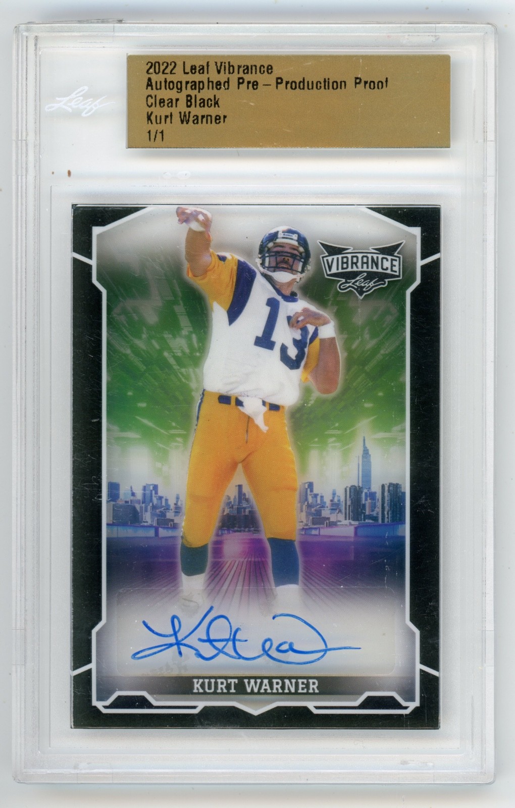 2x 1/1 Kurt Warner 2022 Leaf Vibrance Autographed Pre-Production Proof Auto Lot