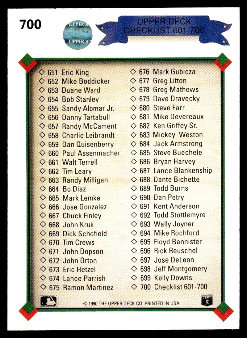 Checklist 601-700/683 Mickey Weston 1990 Upper Deck #700B 31957 Baseball Card