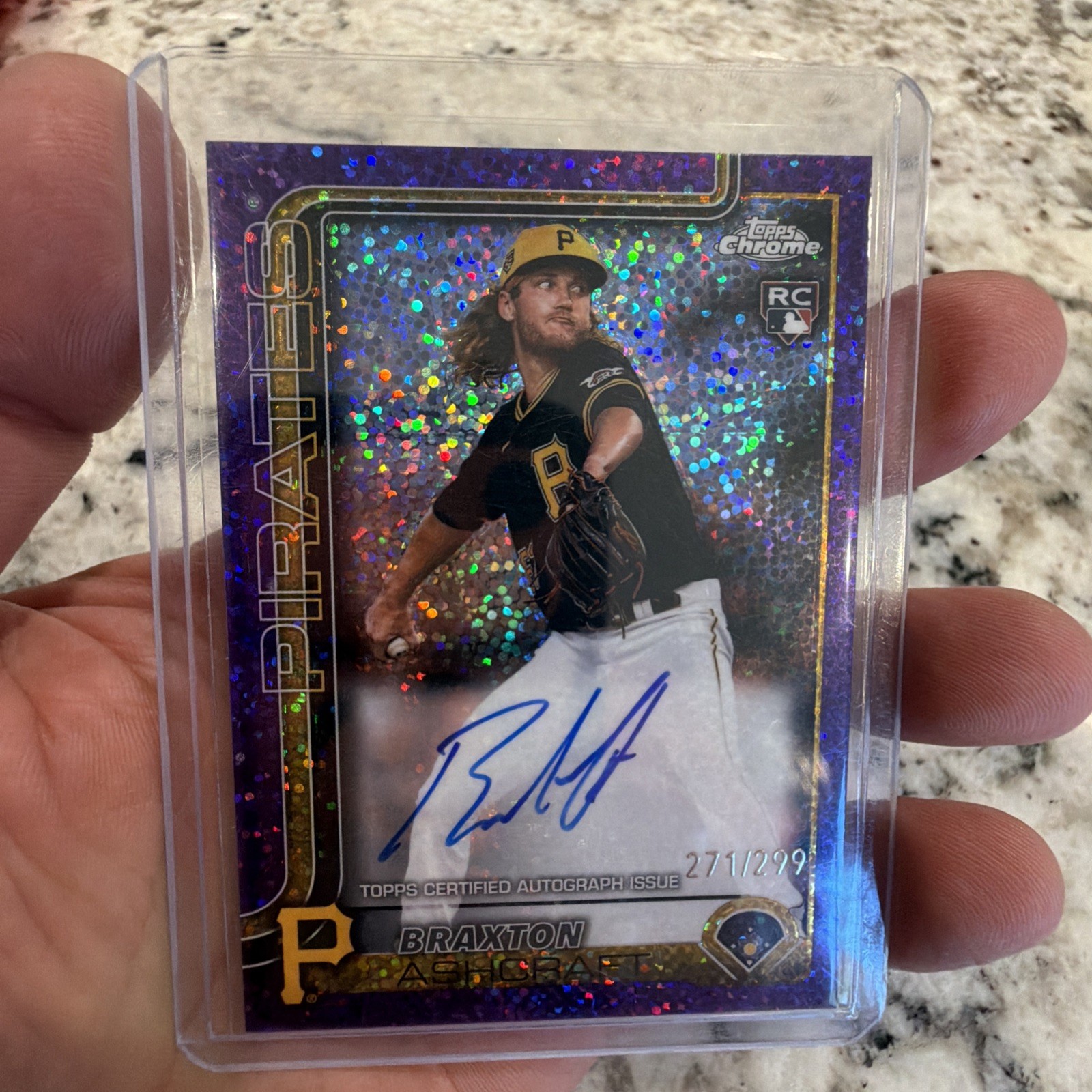 2025 Topps Chrome Update Braxton Ashcraft Purple Speckle Refractor Auto RC /299