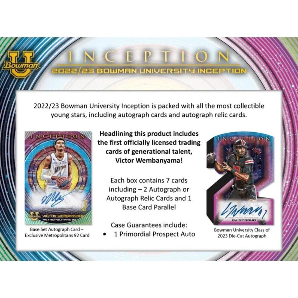 2022-23 Bowman University Inception Multi-Sport Hobby Box (1 Pack/7 Cards: 2 Aut