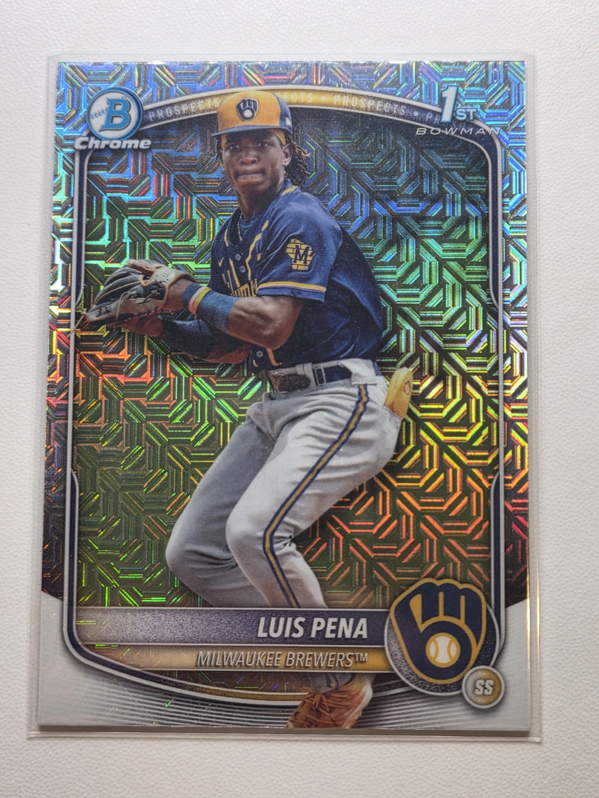 2025 Bowman Chrome 1st Refractor Mega Mojo BCP-38 Luis Pena Brewers