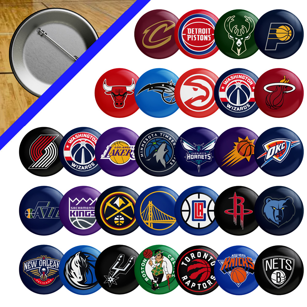 NBA Team Pin/Button 2.25″ FULL SET/ALL 30 Teams-KEEP AND DISPLAY YOUR STANDINGS