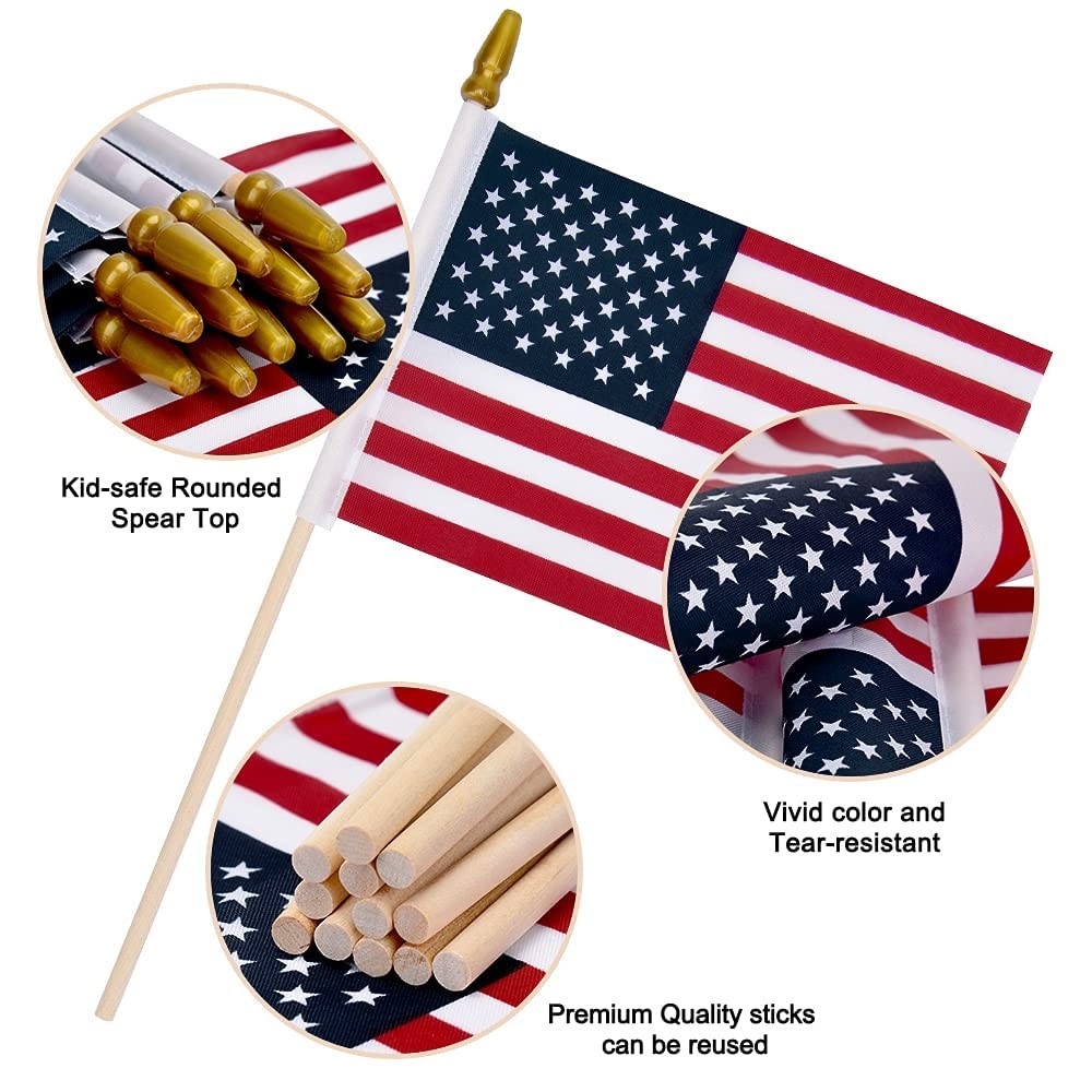 500 Pcs Small American Flags on Stick, 250th Anniversary US Flags/Mini 60 PCS