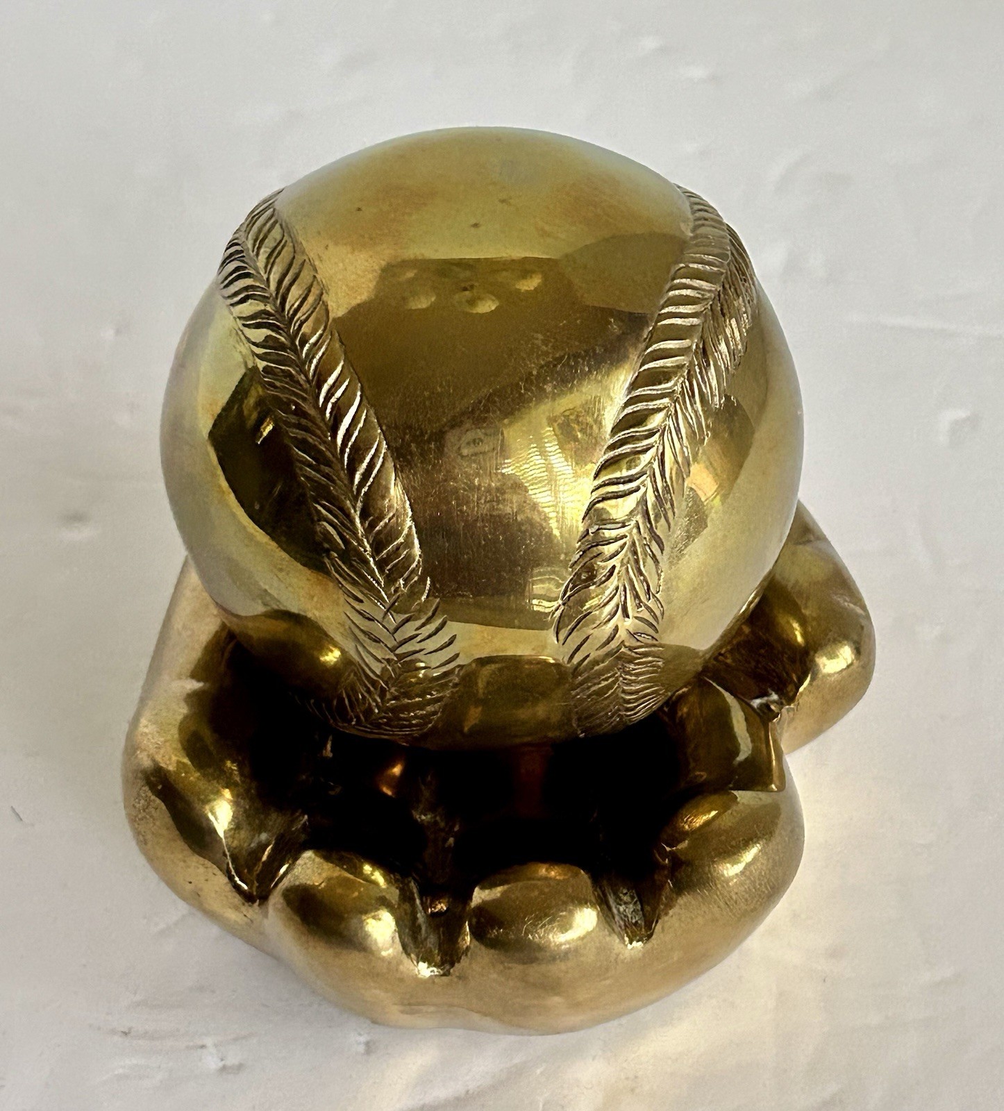 Vintage 2 Pc Brass Paperweight Baseball & Baseball Glove Made In India 4.5”x3”