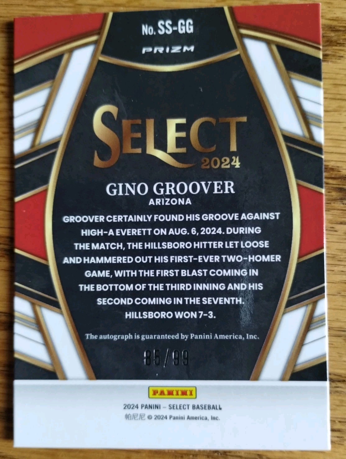 2024 Panini Select – Signature Selections Gino Groover Auto #SS-GG Red Prizm /99
