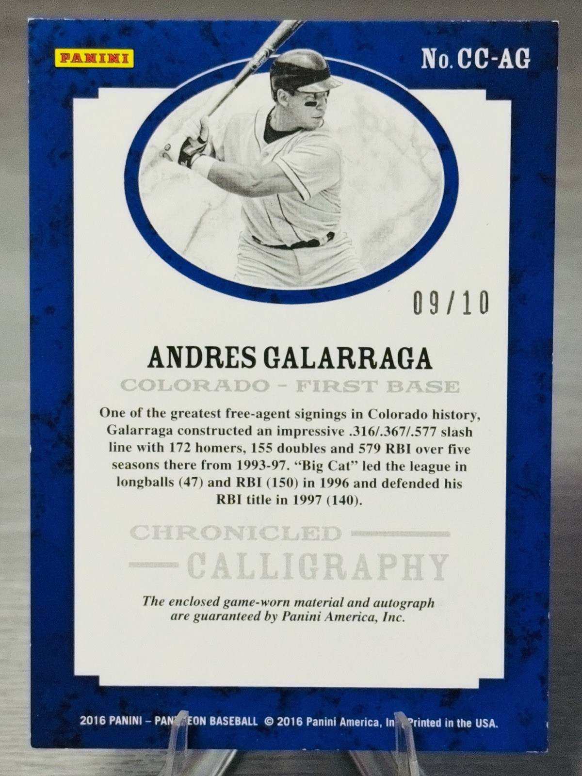 💫⚾️ANDRES GALARRAGA Panini Chronicles Chronicled Calligraphy Patch Auto /10⚾️💫