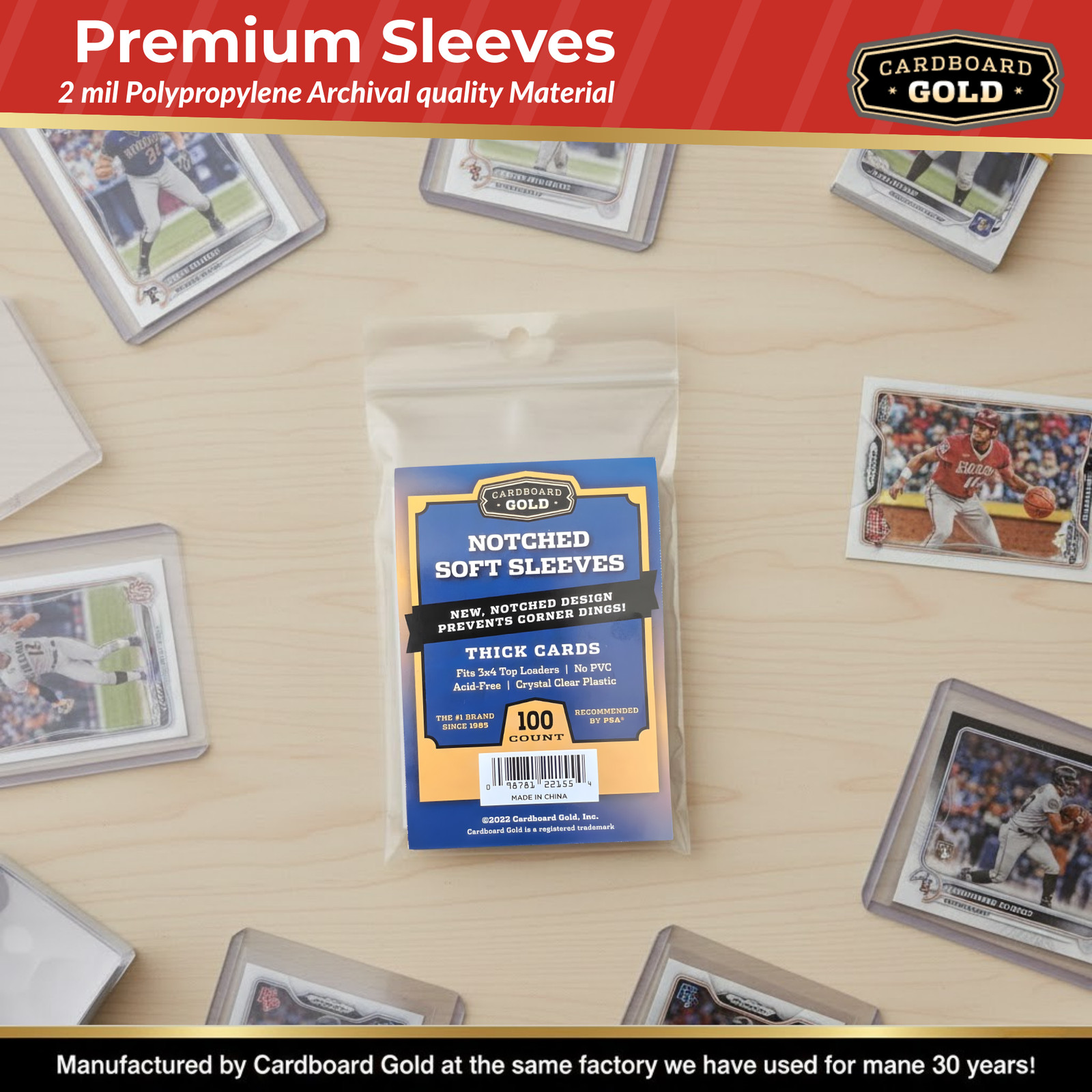 1000 CBG Premium Easy Glide Notched Easy Load THICK Card Soft Sleeves 🔥 🔥