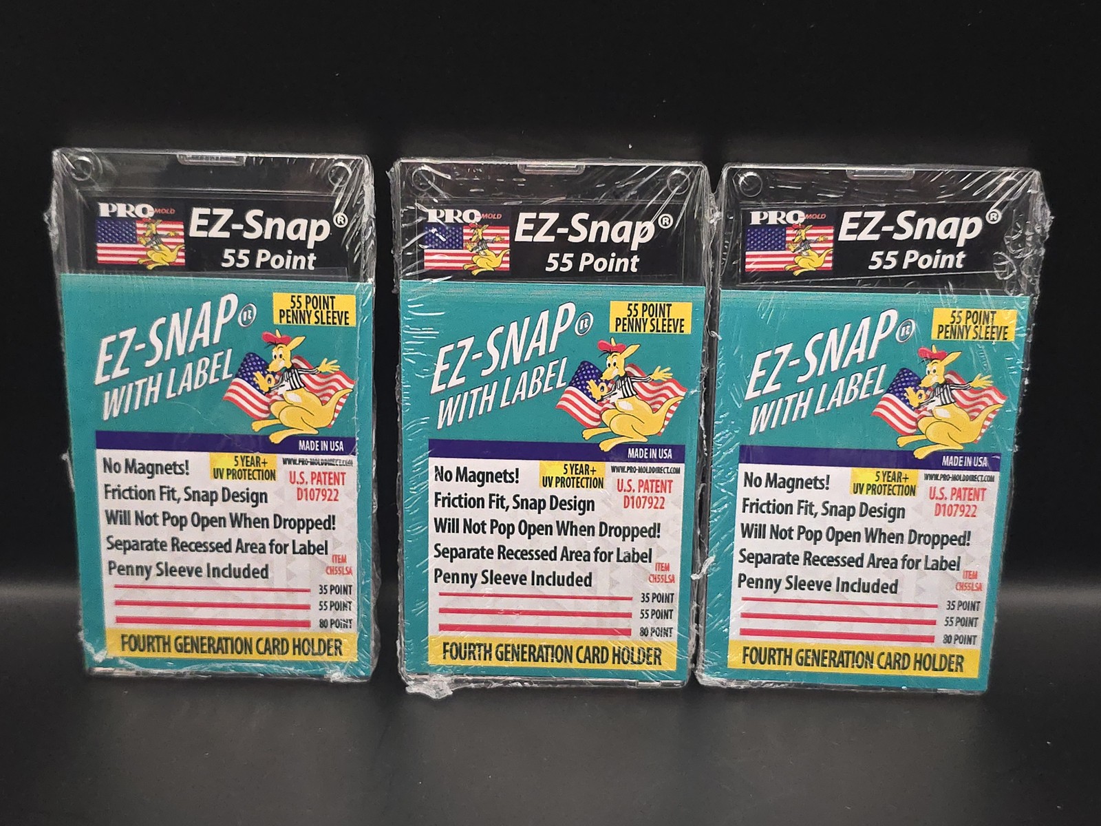 3x Pro Mold 55 Pt. 4th Gen EZ-Snap Card Holders w/ Label & Sleeve – USA
