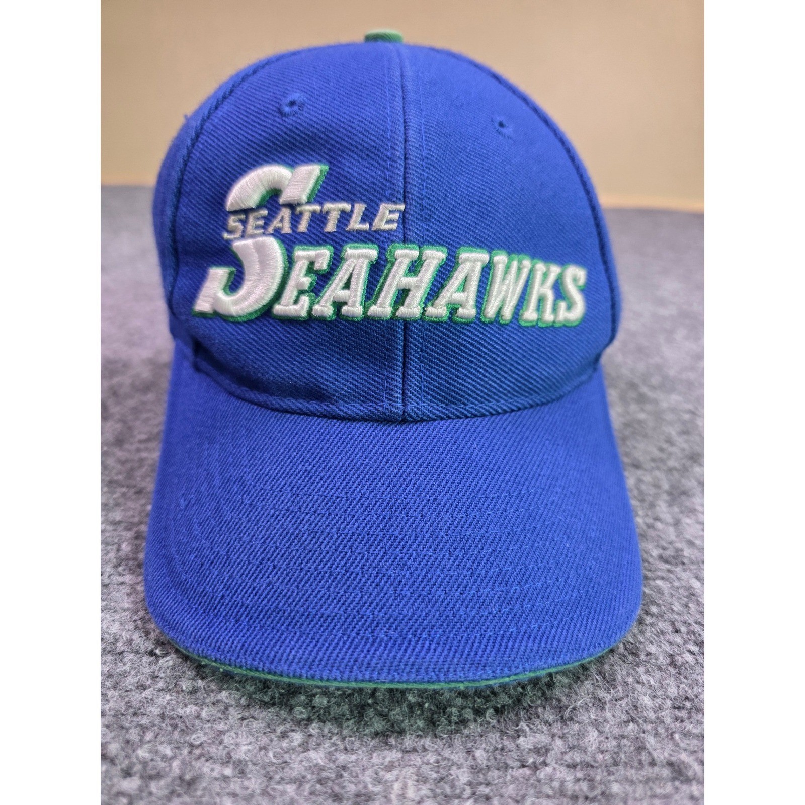 Y2K Seattle Seahawks Adjustable Hat OSFA Puma Blue NFL Hook Loop Strap