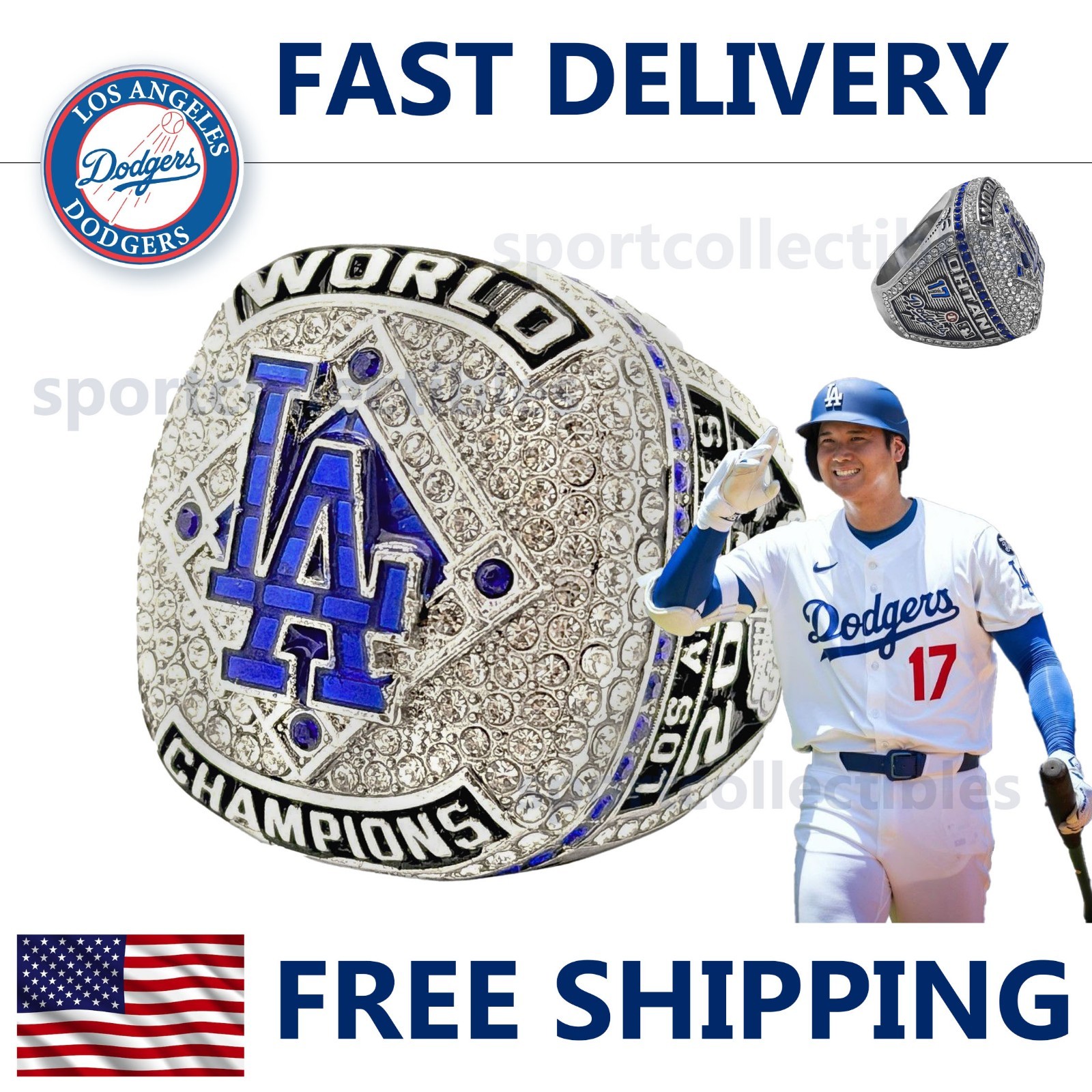 2025 LA Dodgers World Series Ring – OHTANI #17 – Fan Gift – MLB Replica Ring