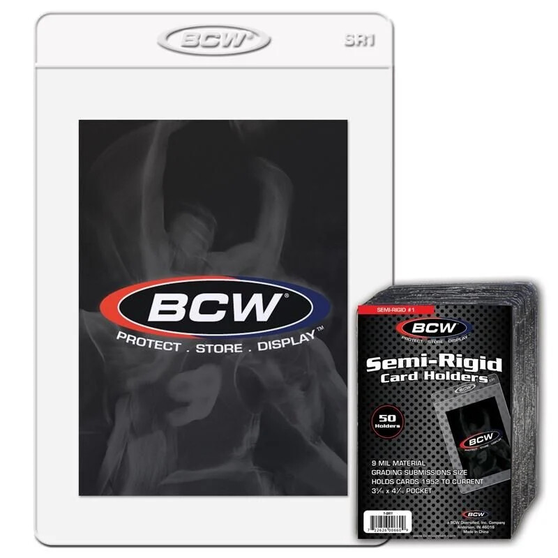 50 BCW Semi-Rigid Card Holders Sleeves For Trading Cards From 1952 to Present