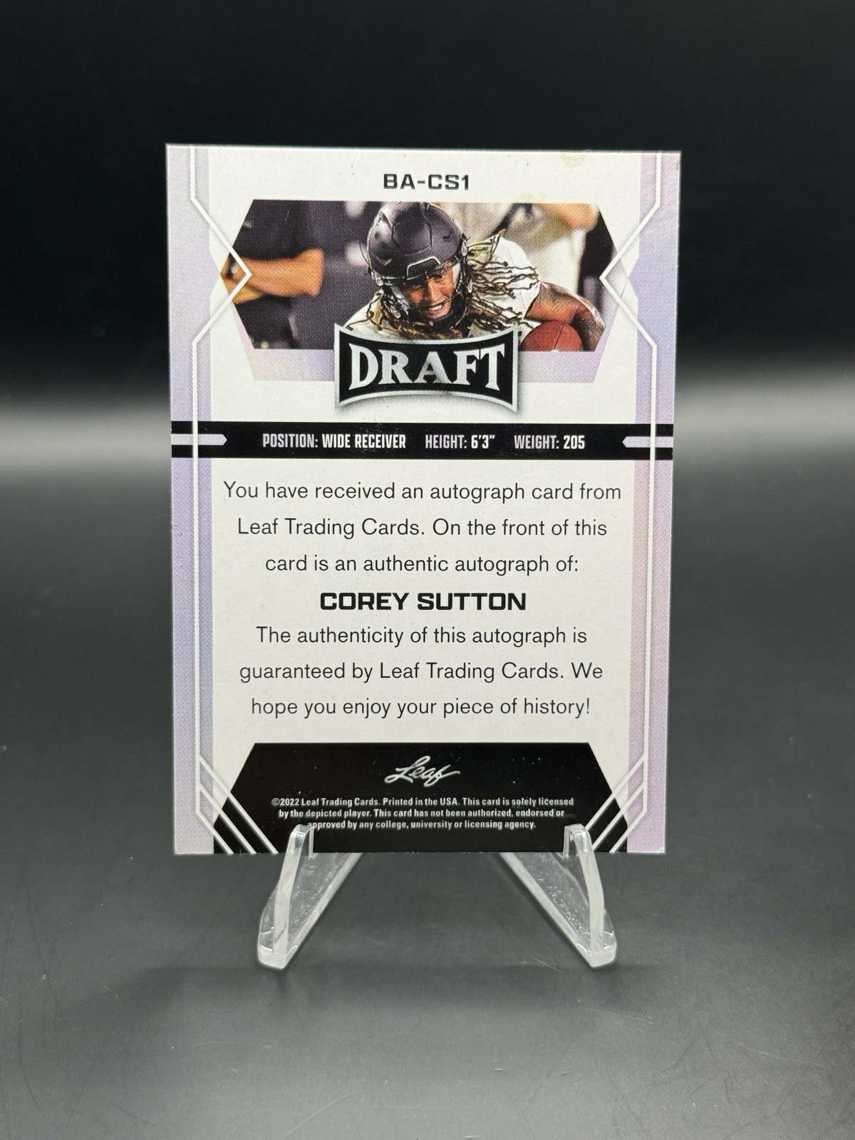 COREY SUTTON 2022 LEAF DRAFT PICKS ROOKIE BASE AUTO Detroit Lions #BA-CS1