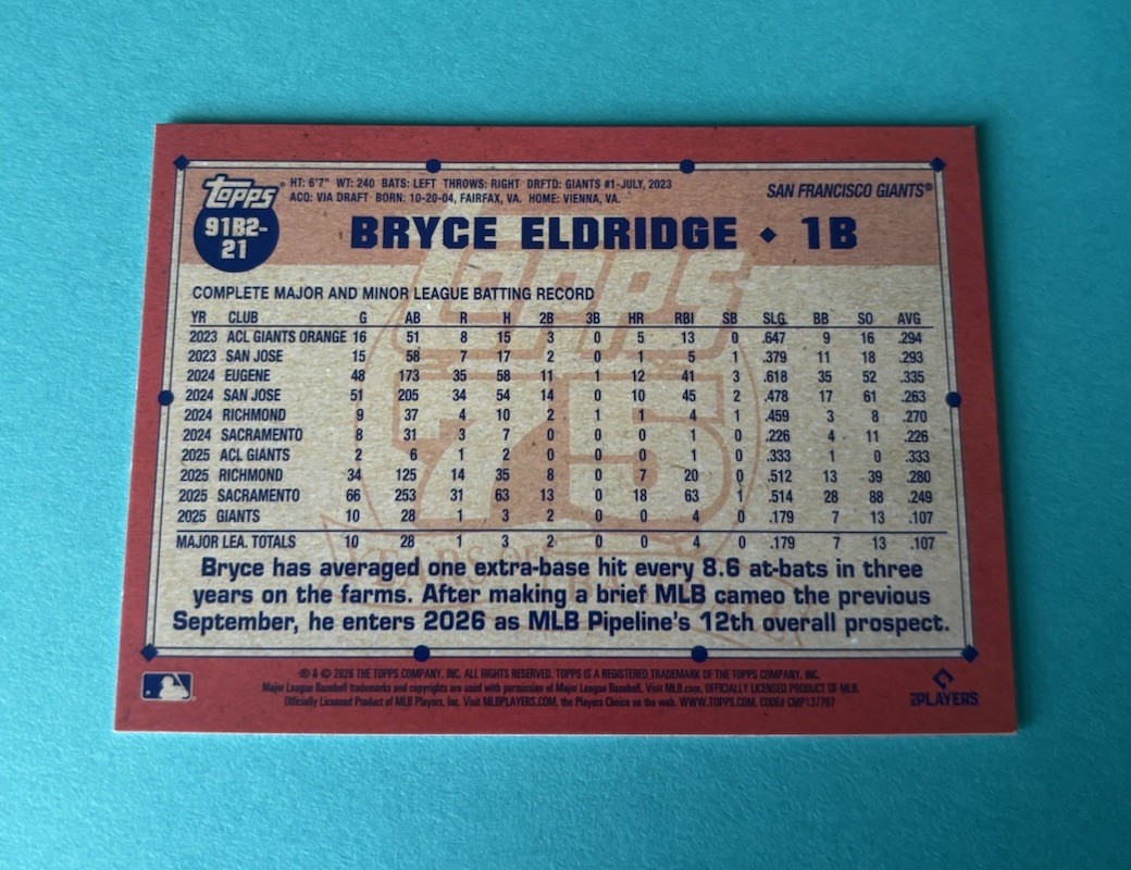 2026 Topps Series 2 Bryce Eldridge RC 1991 Topps All Star Game Parallel #91B2-21