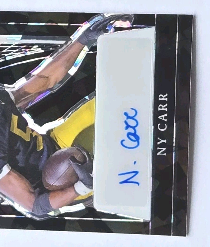 NY CARR 🔥 5/5 AUTO 2024 LEAF PRO SET METAL FOOTBALL BLACK CRYSTAL BORDERED PRZM