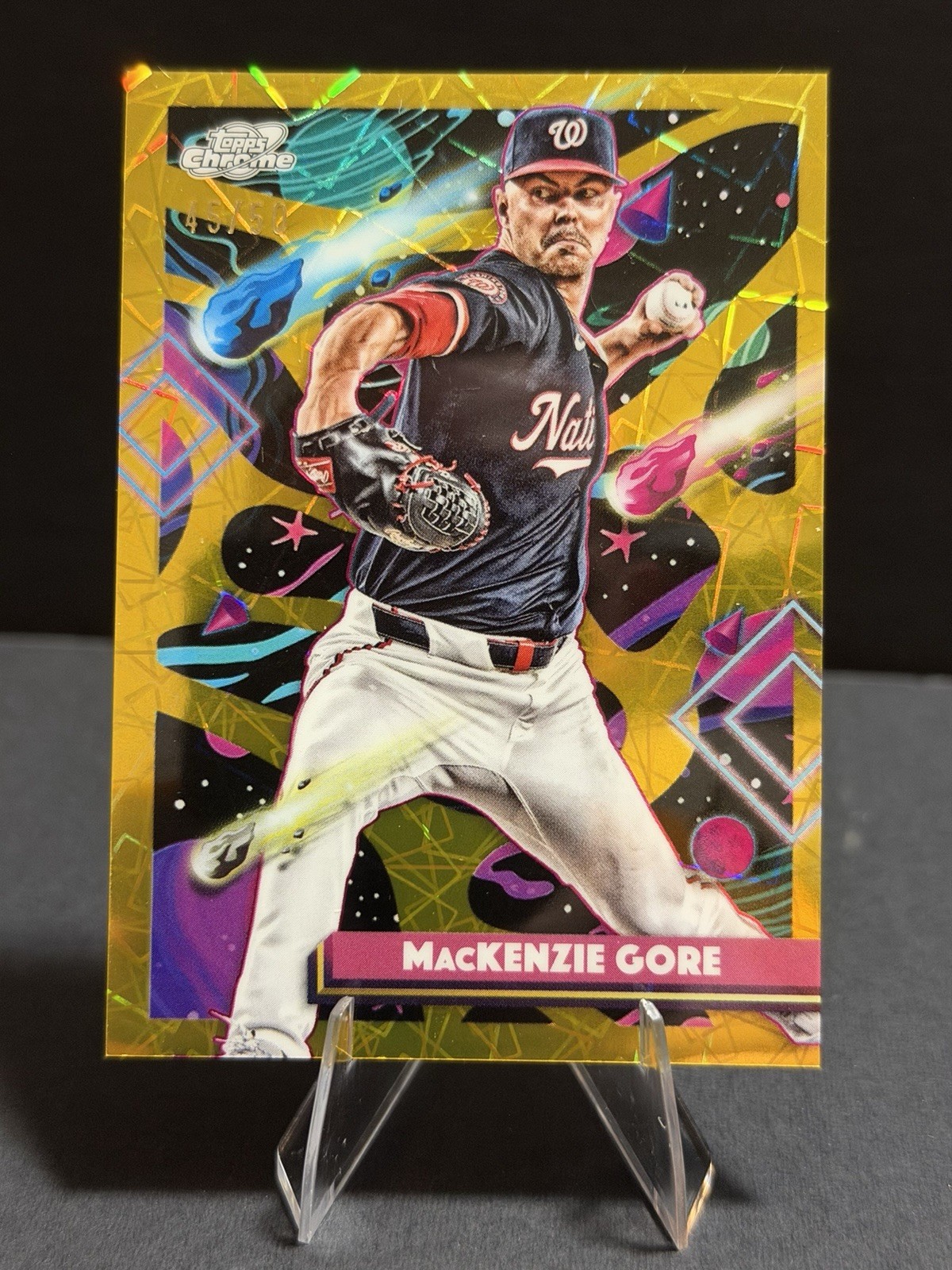 MacKenzie Gore 2025 Topps Chrome Cosmic #134 Gold Interstellar Refractor #/50