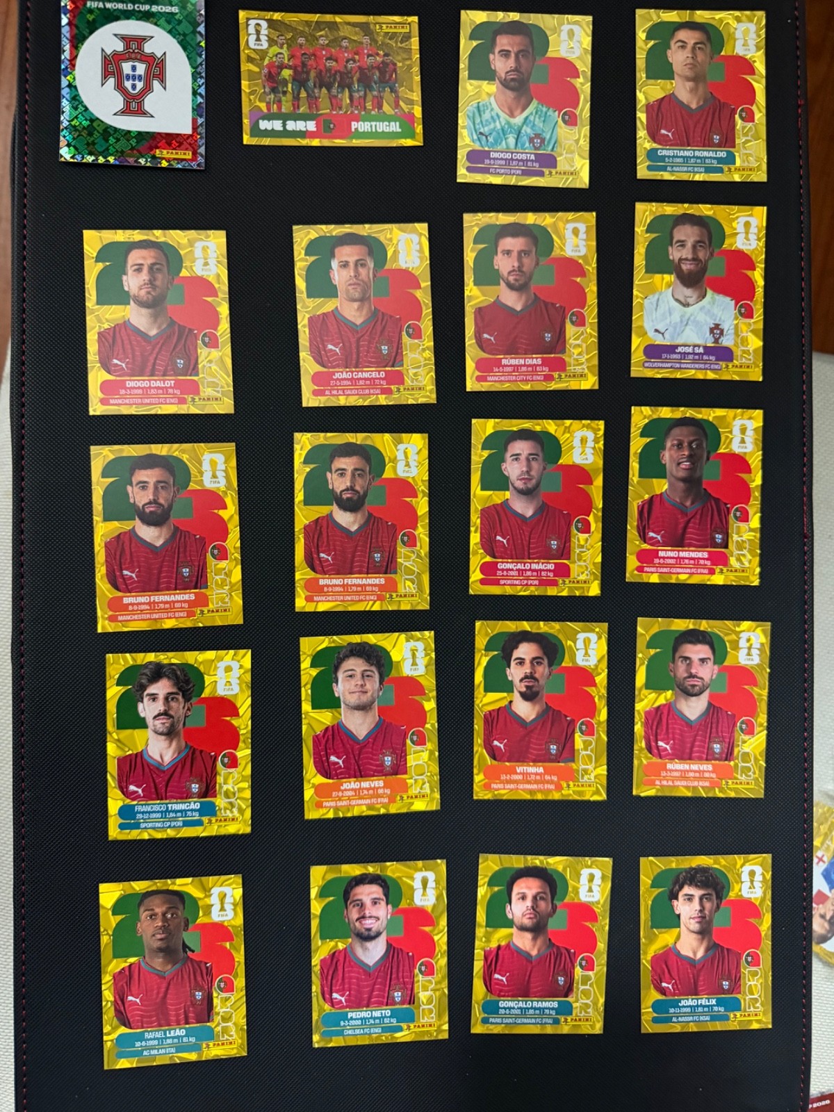 PORTUGAL 20 Stickers FULL Team 2026 PANINI WORLD CUP GOLD Crumple 20 stickers