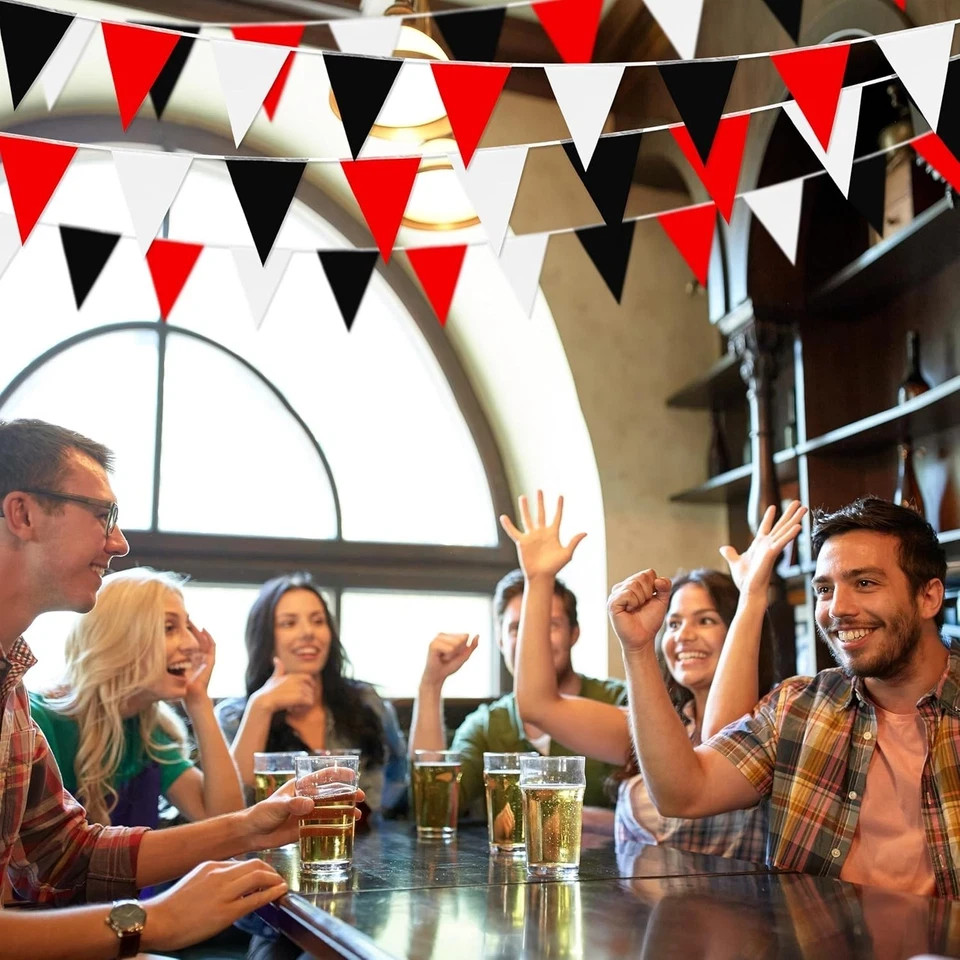 Red Black White 100Ft Pennant Banner Triangle Flags Bunting