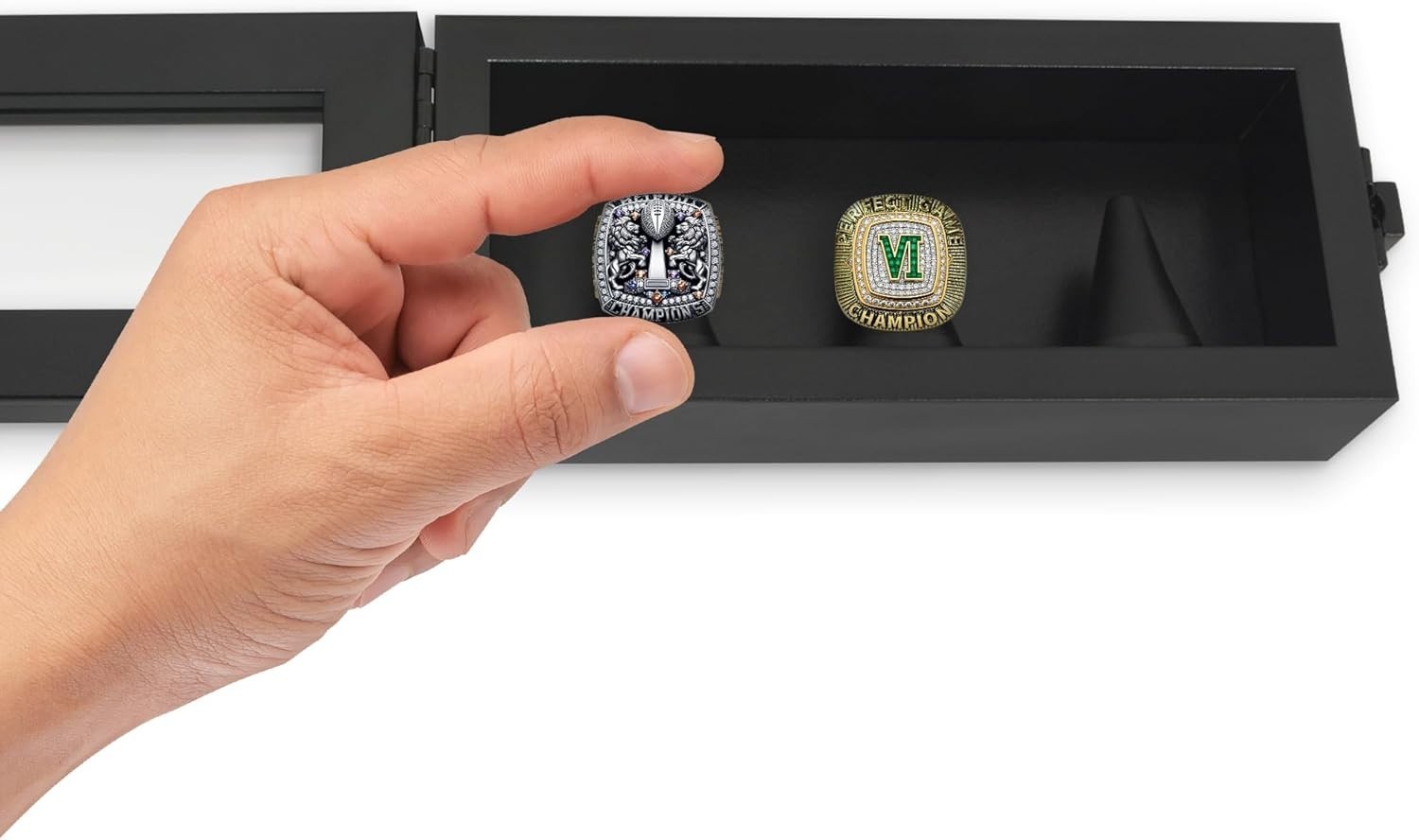 Championship Ring Display Case Holds 3 Rings with Lock Wall Mount Black