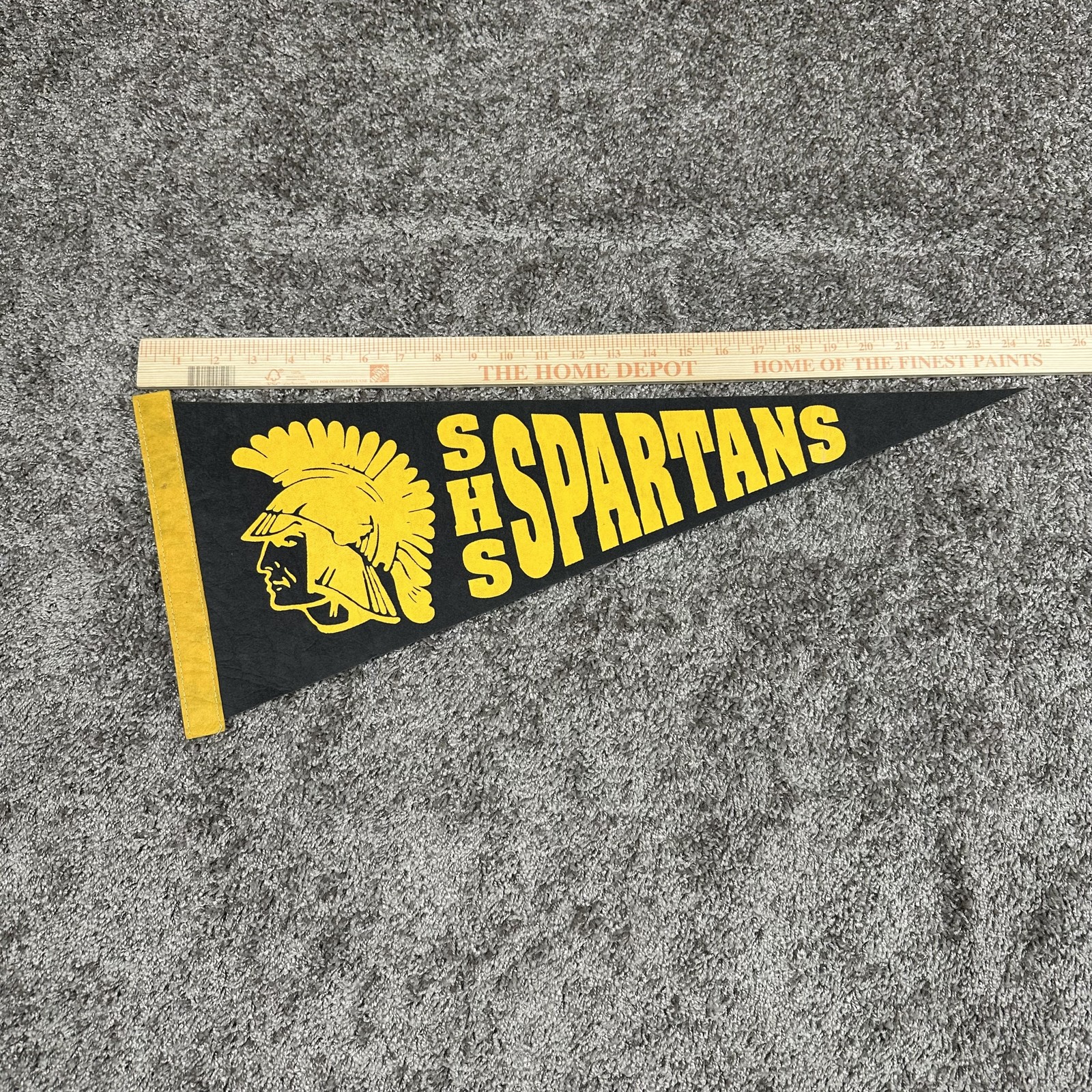 VTG SHS Spartans Felt Pennant Black Yellow Sports Mascot Banner Decor