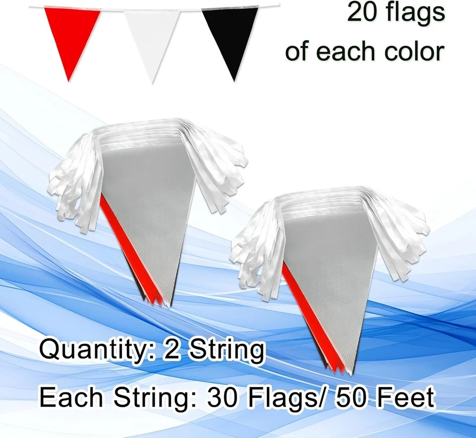 Red Black White 100Ft Pennant Banner Triangle Flags Bunting