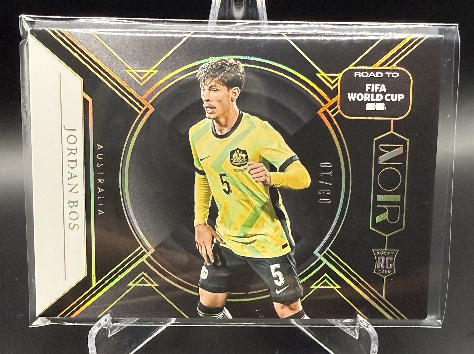 2025-26 Panini Noir FIFA Soccer Jordan Bos #199 RC Gold /10 Australia
