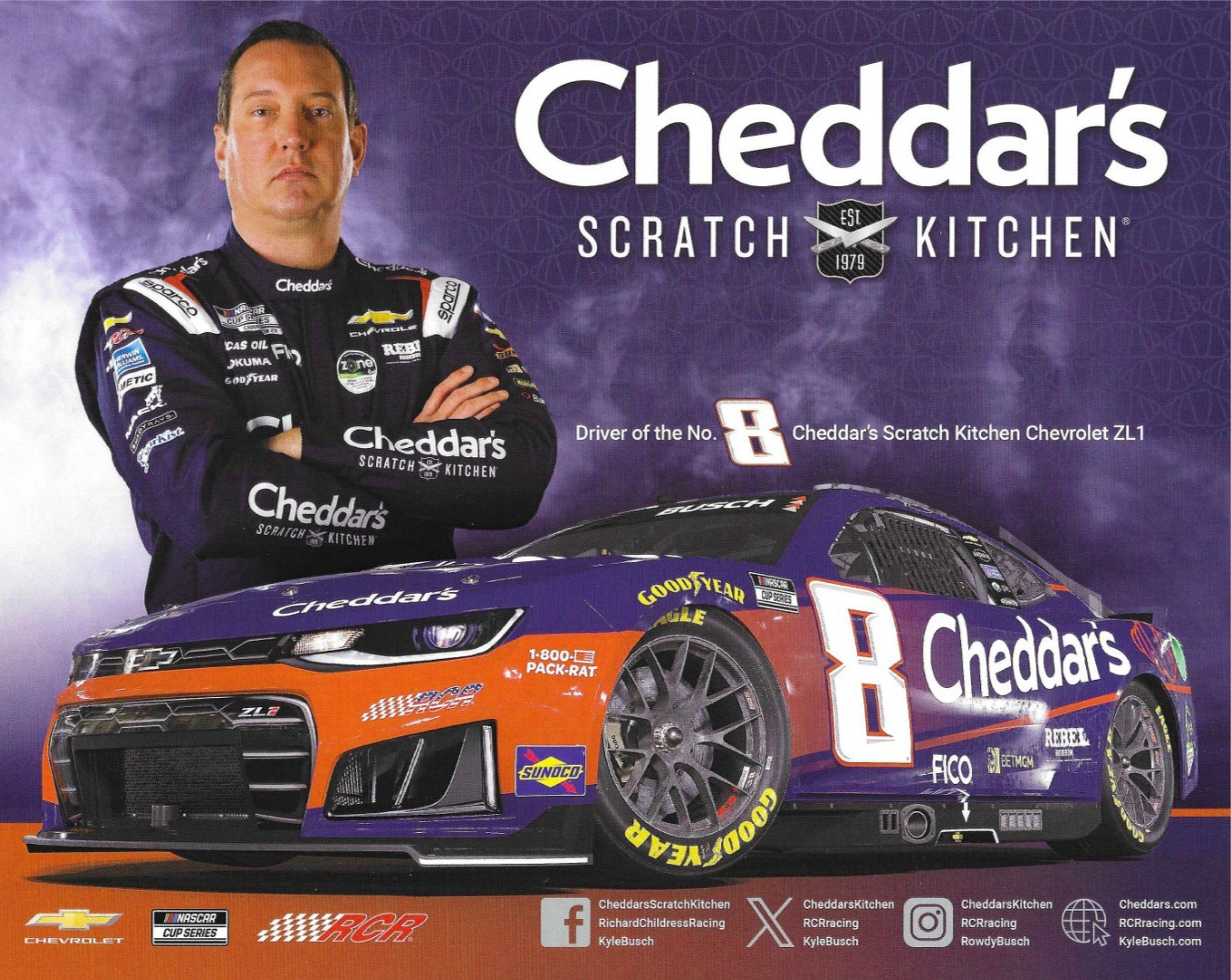 2026 KYLE BUSCH “CHEDDAR’S RCR” #8 NASCAR CUP SERIES POSTCARD