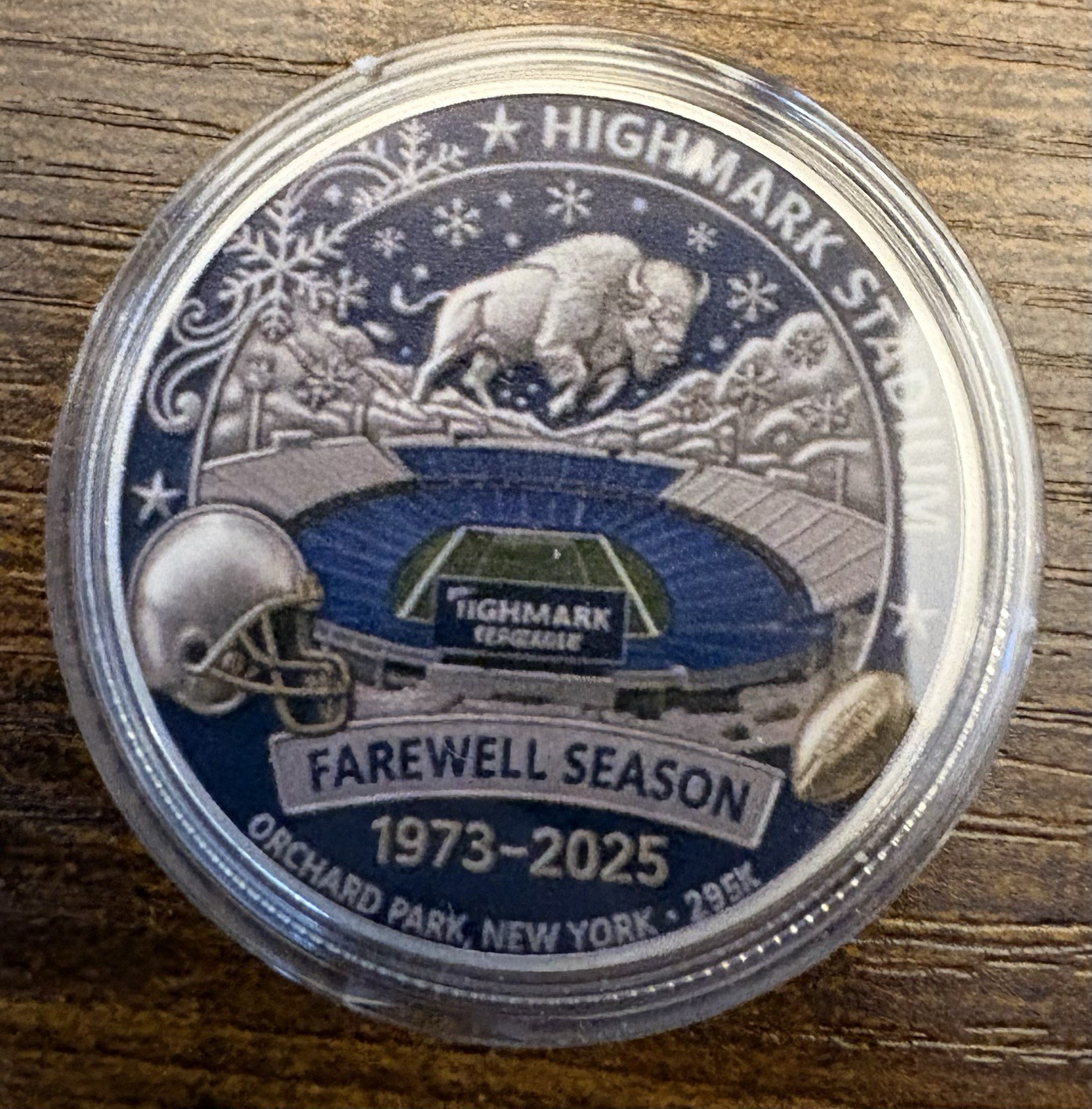 Buffalo Bills Highmark Stadium Farewell Season Coin 1973-2025 w/ Case 1.57in
