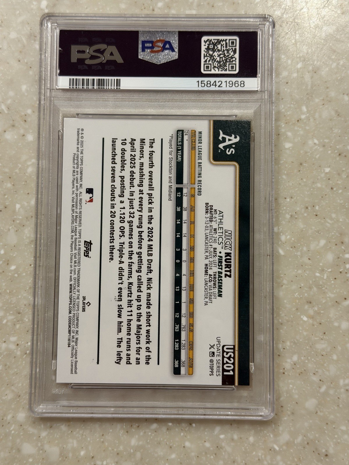 2025 Topps Update Series – Nick Kurtz #US201 Pink Diamante Foil (RC)