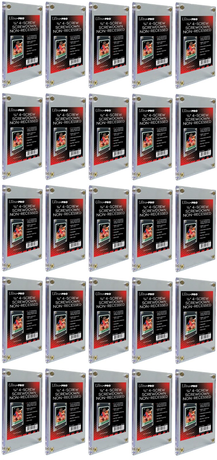 25 Ultra Pro 1/4″ 4-Screw Screwdowns Non Recessed Trading Sports Card Holder 3×5