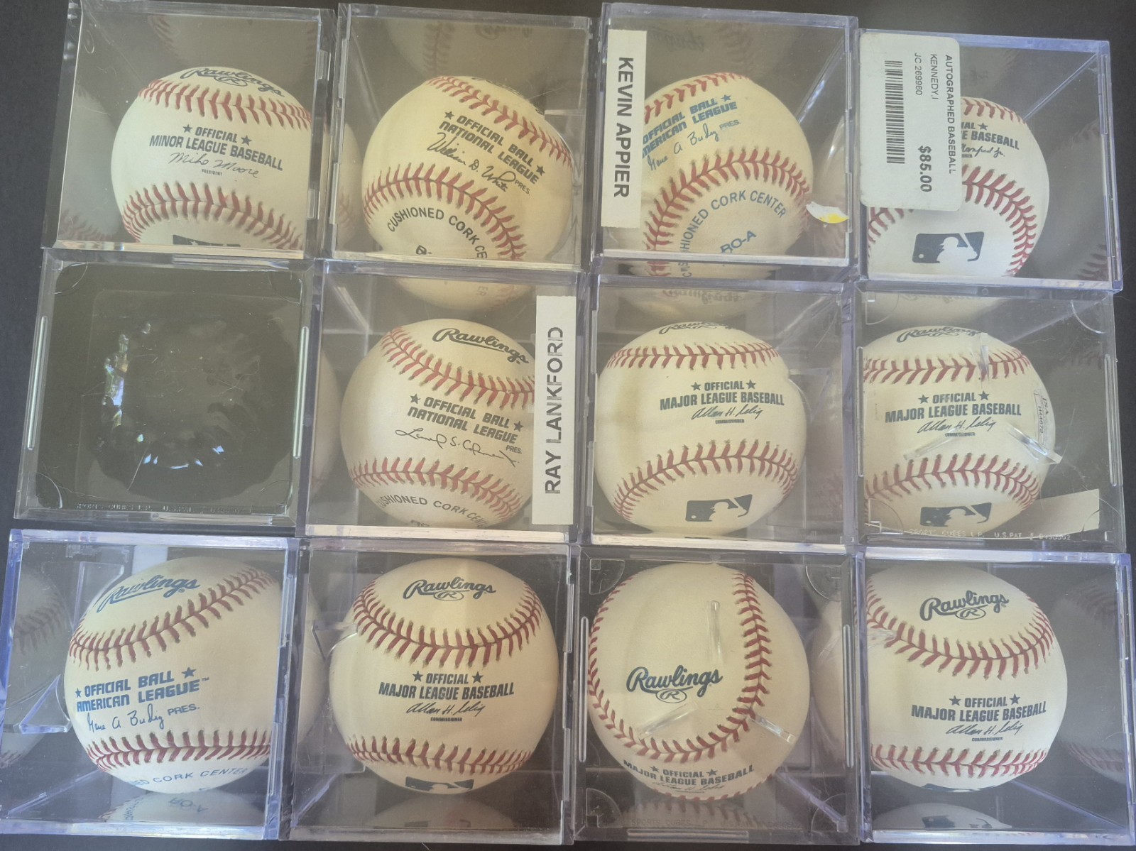 12 Signed Baseballs In Cubes Autographed Good Names