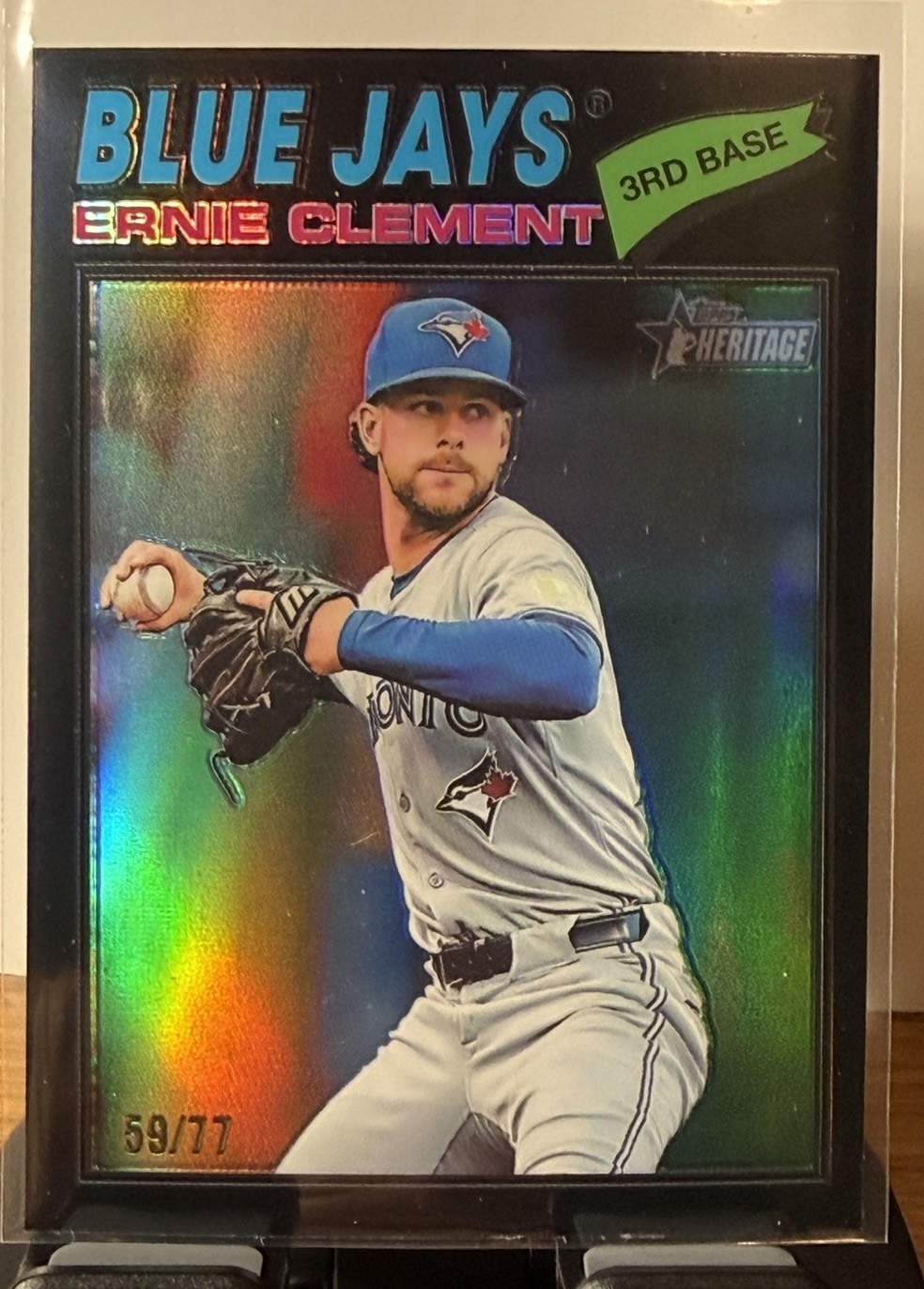 Ernie Clement 2026 Topps Heritage #21 Chrome Black Refractor #/77