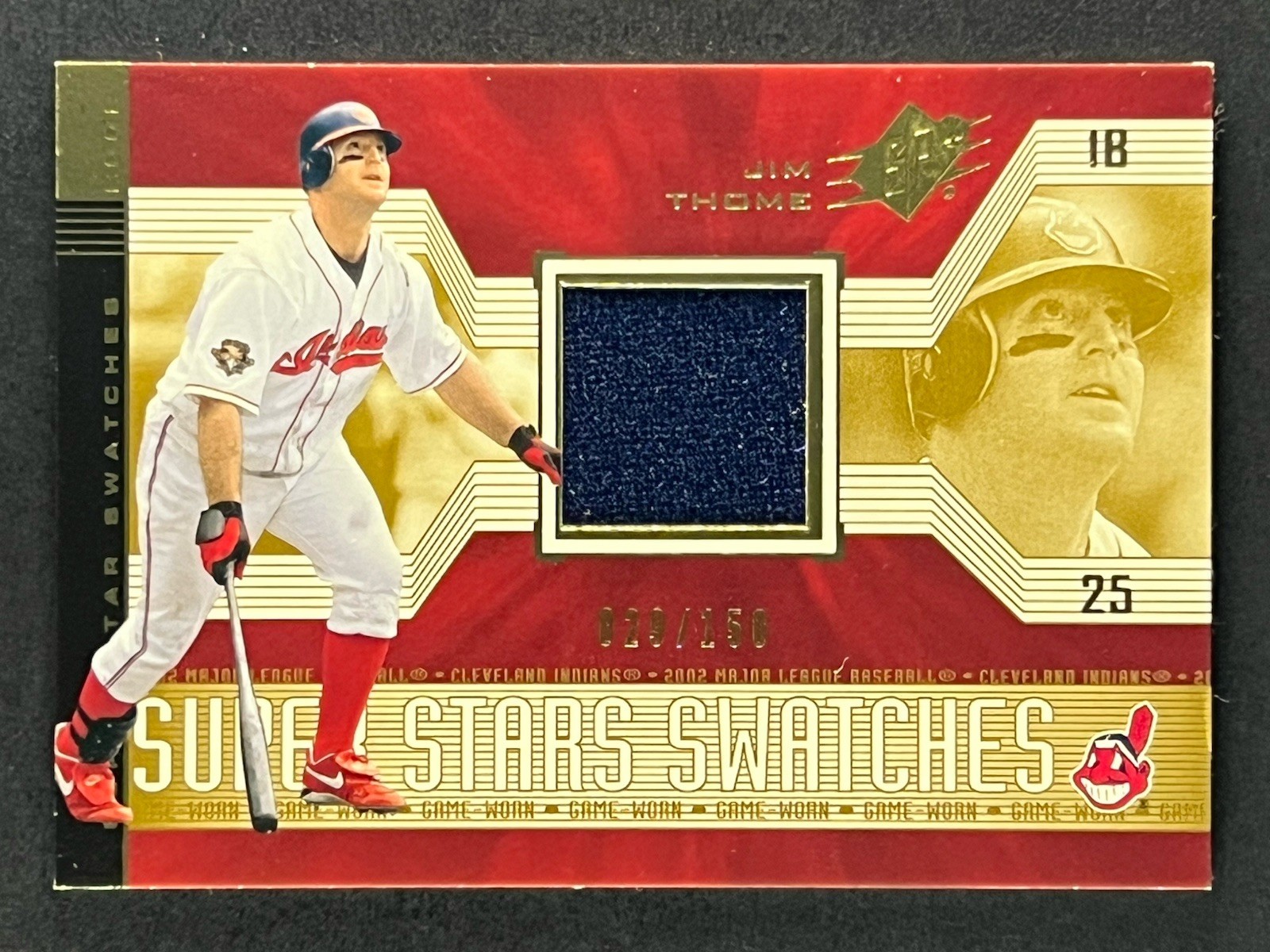 Jim Thome 2002 SPx – Super Stars Swatches Gold #160 Cleveland Indians /150