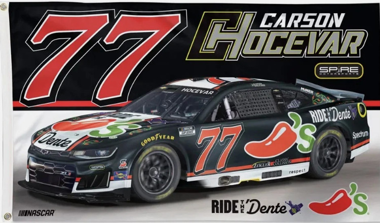 Carson Hocevar #77 Chili’s Nascar Car Racing 3×5 FT Flag Mancave Wall Decor