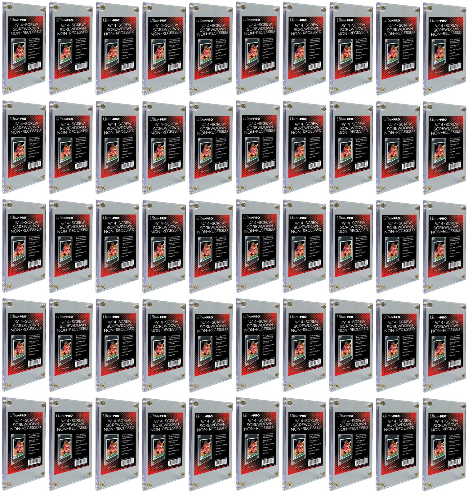 50 Ultra Pro 1/4″ 4-Screw Screwdowns Non Recessed Sports Trading Card Holder 3×5