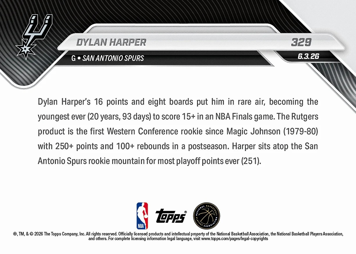 Dylan Harper – 2025-26 NBA Topps NOW – Card 329 FINALS RC