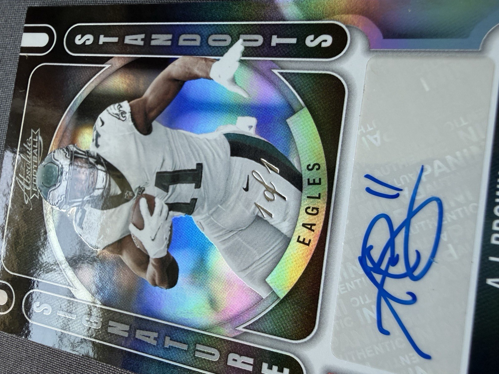 2022 Absolute – A.J. Brown AUTO Signature Standouts 1 of 1 Patriots Eagles
