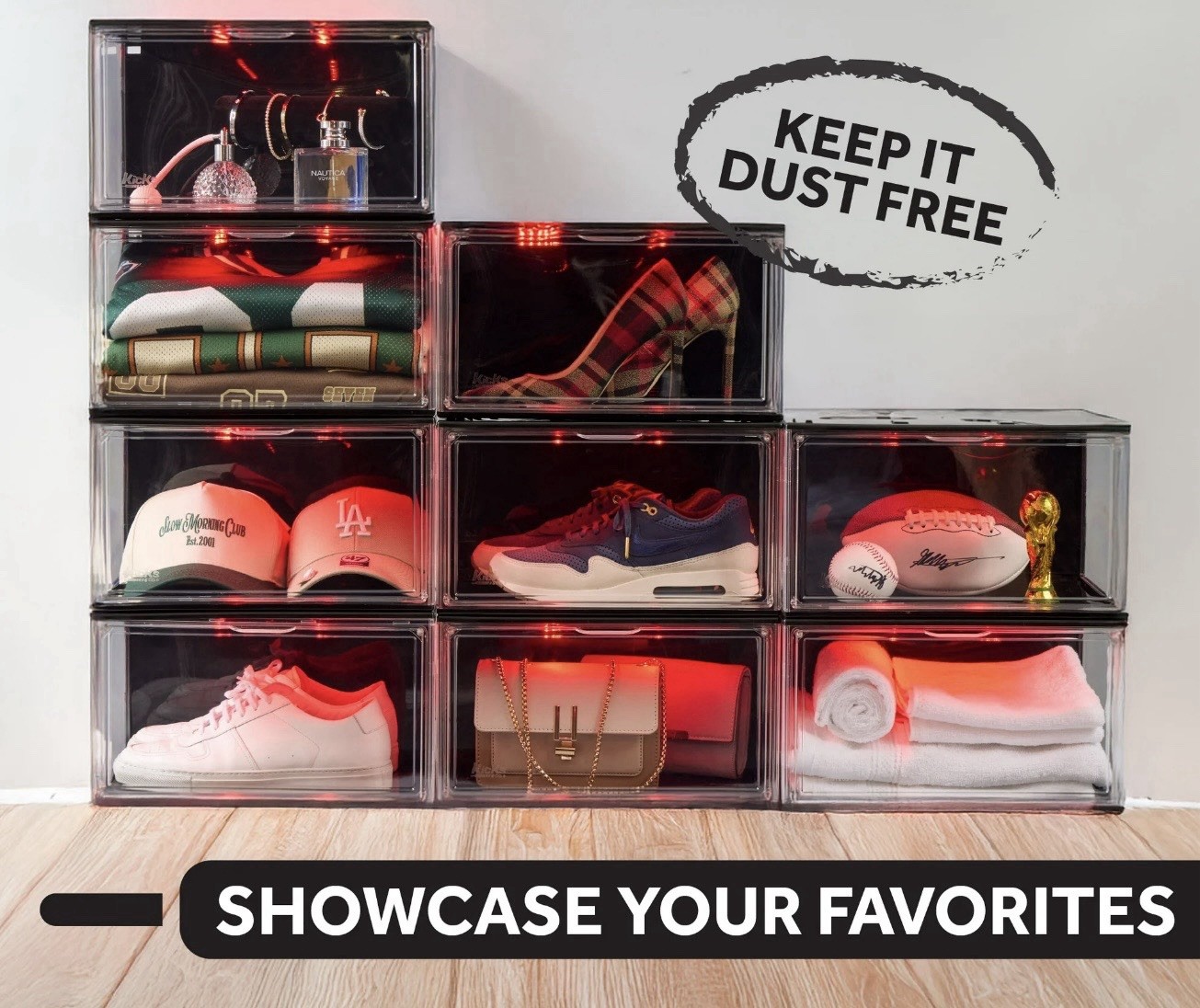 Basketball Shoe Display Case LED Stackable 1 Unit Magnetic Enclosure RGB Remote