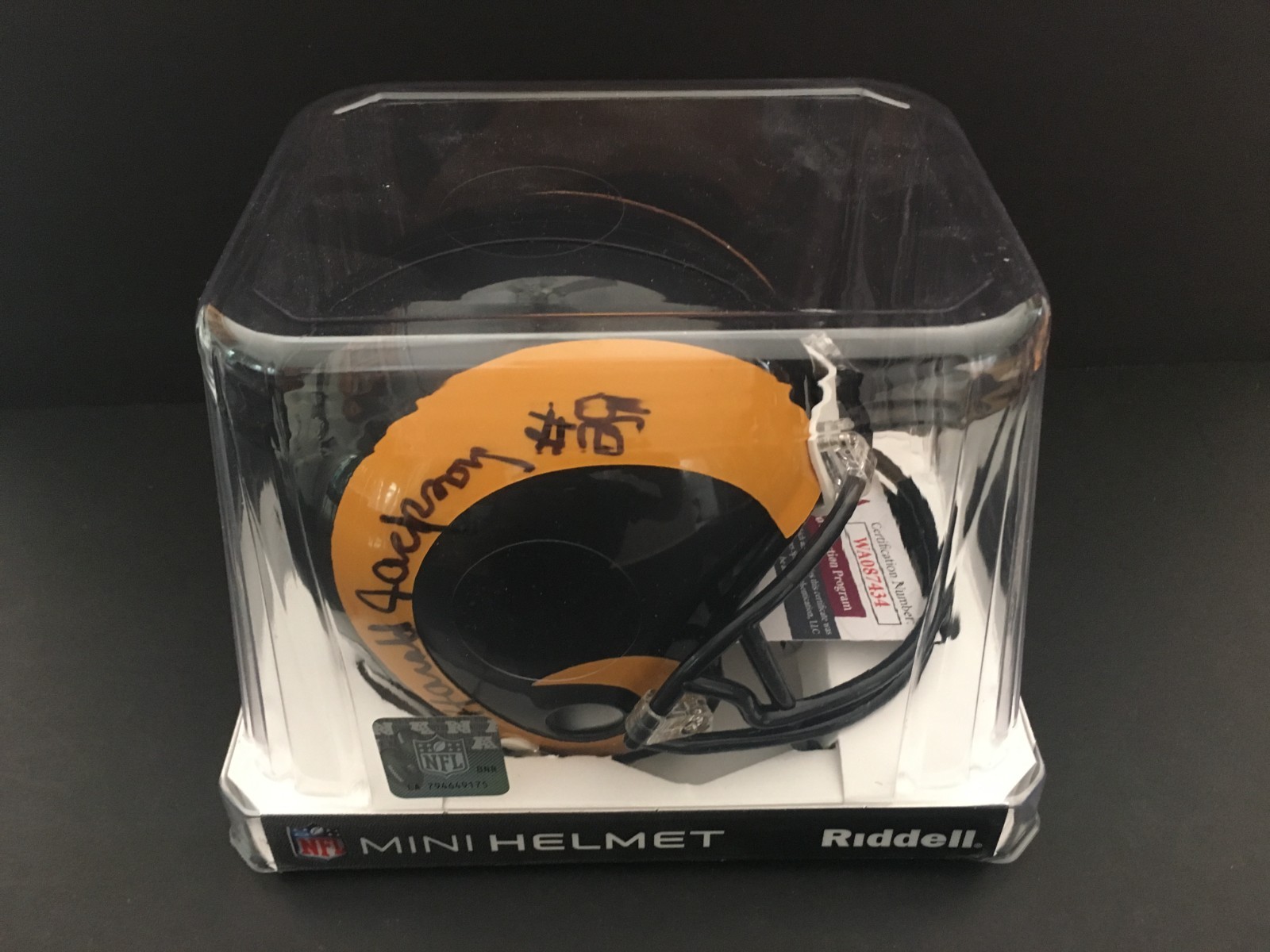 HAROLD JACKSON AUTOGRAPHED L.A. RAMS MINI HELMET J.S.A.