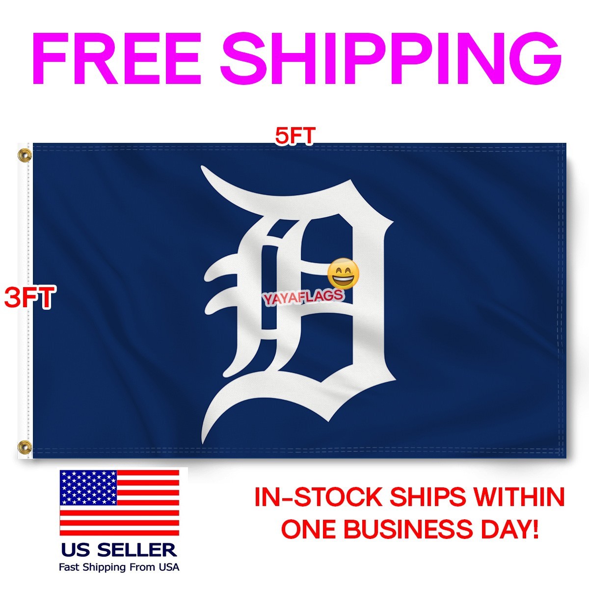 Detroit Tigers 3×5 ft Flag Banner Man Cave Wall Decor Banner FREE Shipping